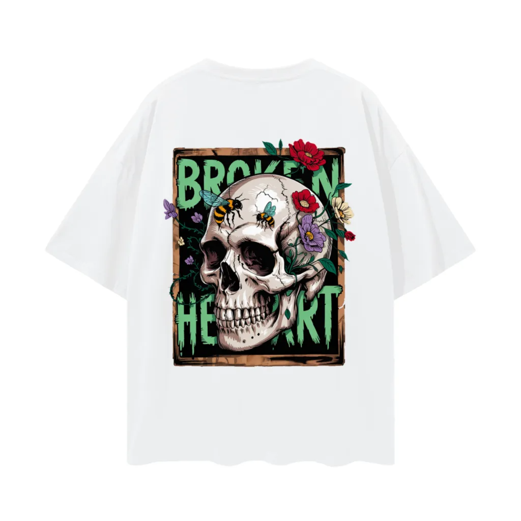 Floral Skull Broken Heart Oversized Tee